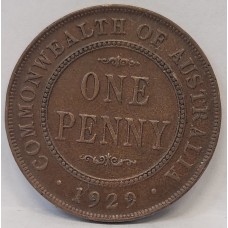 AUSTRALIA 1929 . ONE 1 PENNY . VARIETY . DIE CRACKS ON BOTH SIDES